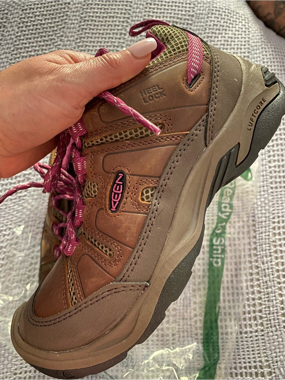 KEEN Brown Hiking Shoes with Pink Laces